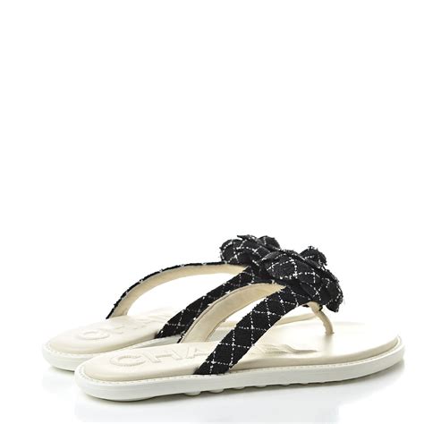 chanel thongs sandals|Chanel Camellia Tweed Thong Sandals .